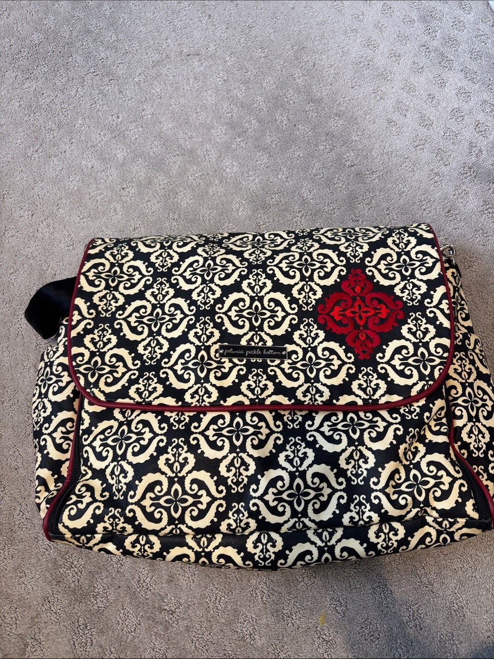 Petunia Pickle Bottom Black, Cream & Red Patterned Crossbody Bag